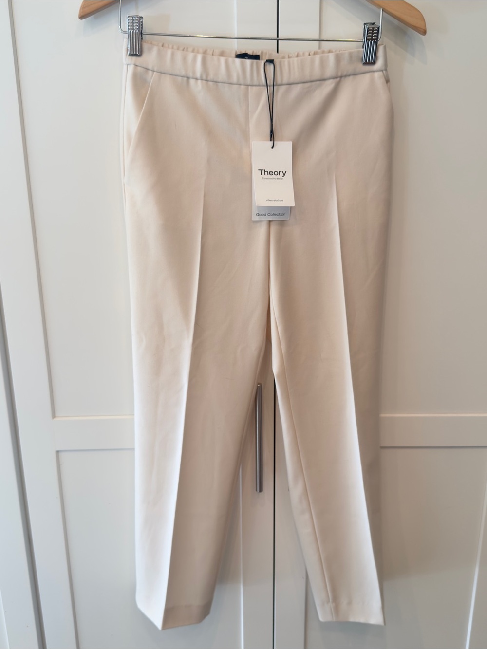 Theory Treeca 100% Virgin Wool Cream Slim Tailored Ankle Trousers Size 0 NWT
